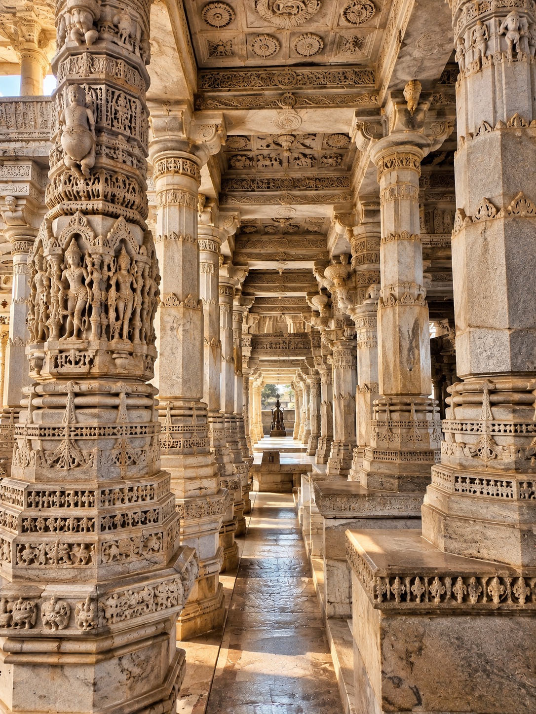 Ranakpur Jain temple — carved marble colonnade