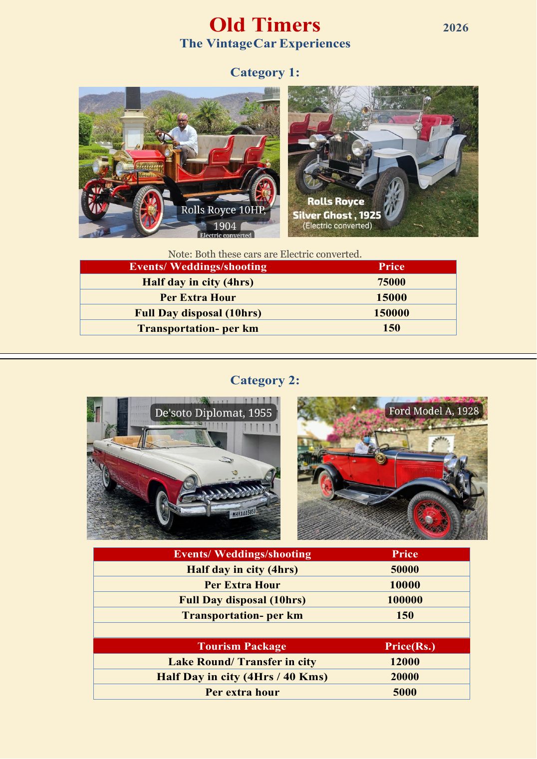 Old Timers tariff card 2026 — page 1